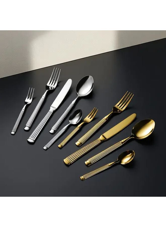 20pcs Silvery Stainless Steel Flatware Set with Roman Column Handles for Dining Wedding Party - Image 1